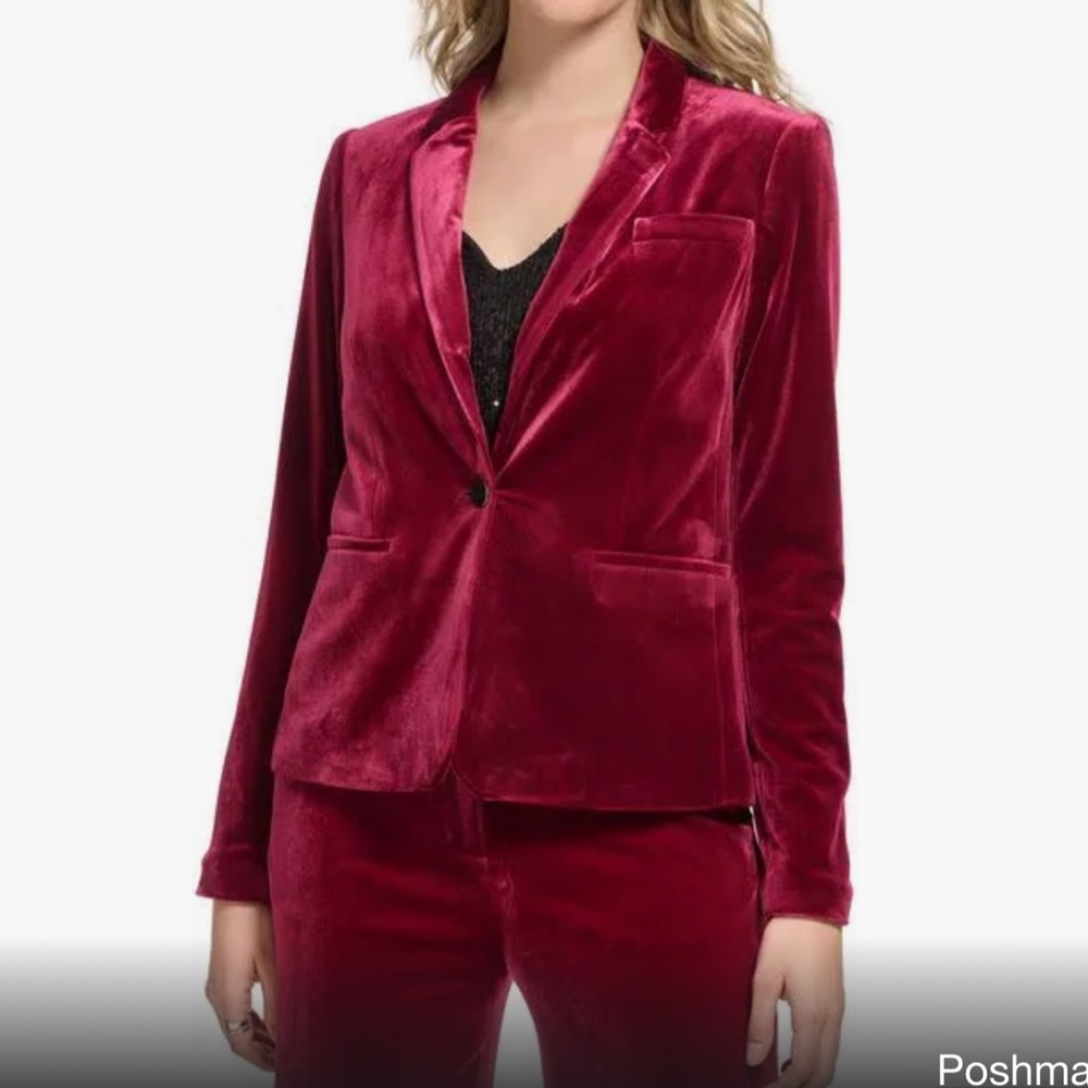 72. Calvin Klein velour blazer with front pockets size 18W in maroon